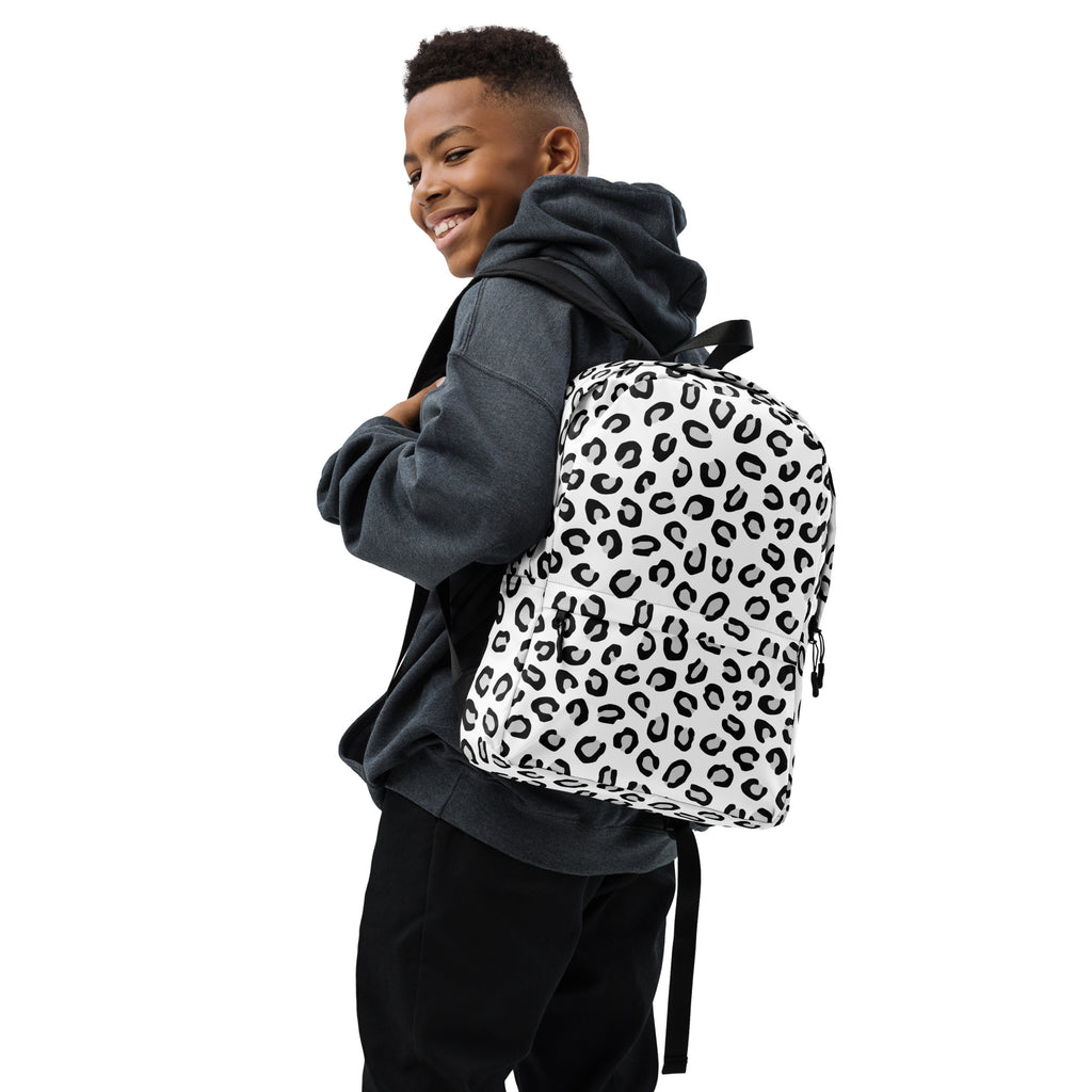 Kids White Leopard Backpack - Water-Resistant School Bag With Adjustable Padded Straps & Breathable Mesh Back