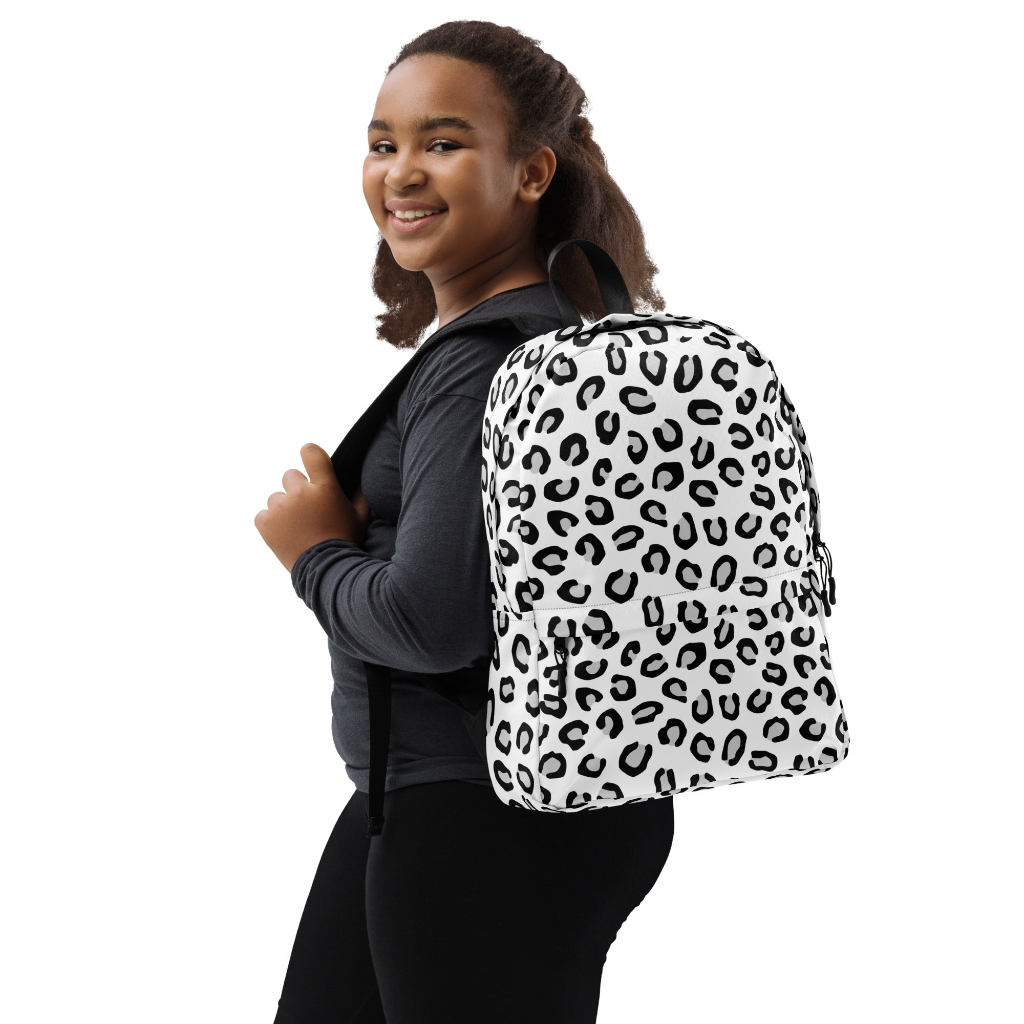 Kids White Leopard Backpack - Water-Resistant School Bag With Adjustable Padded Straps & Breathable Mesh Back