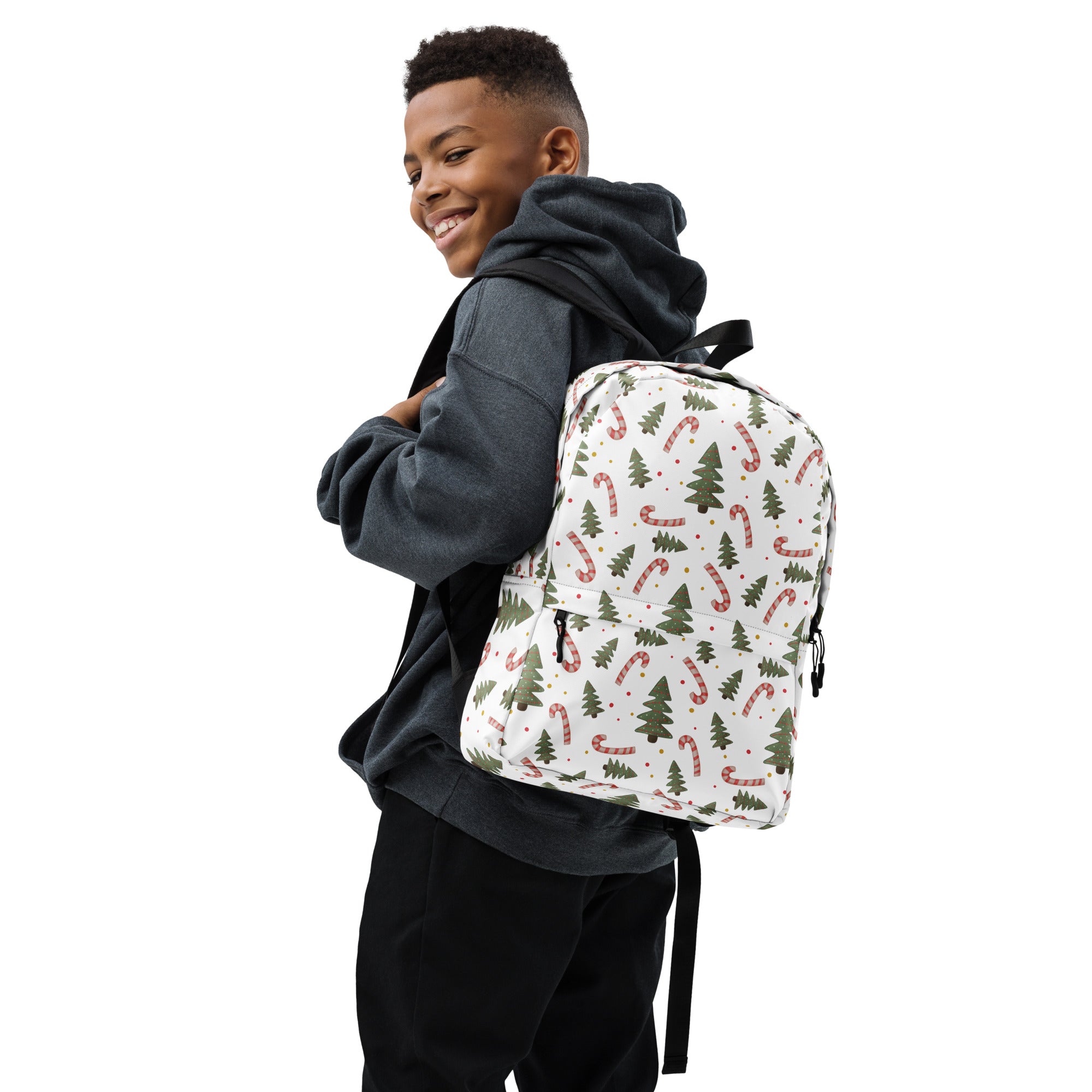 Kids Candy Cane Christmas Tree Backpack - Water-Resistant School Bag With Adjustable Padded Straps & Breathable Mesh Back