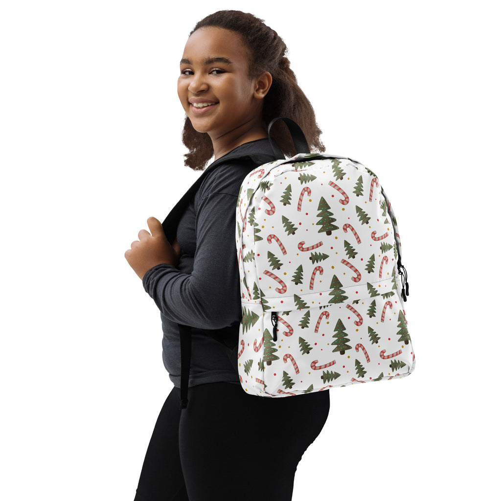 Kids Candy Cane Christmas Tree Backpack - Water-Resistant School Bag With Adjustable Padded Straps & Breathable Mesh Back