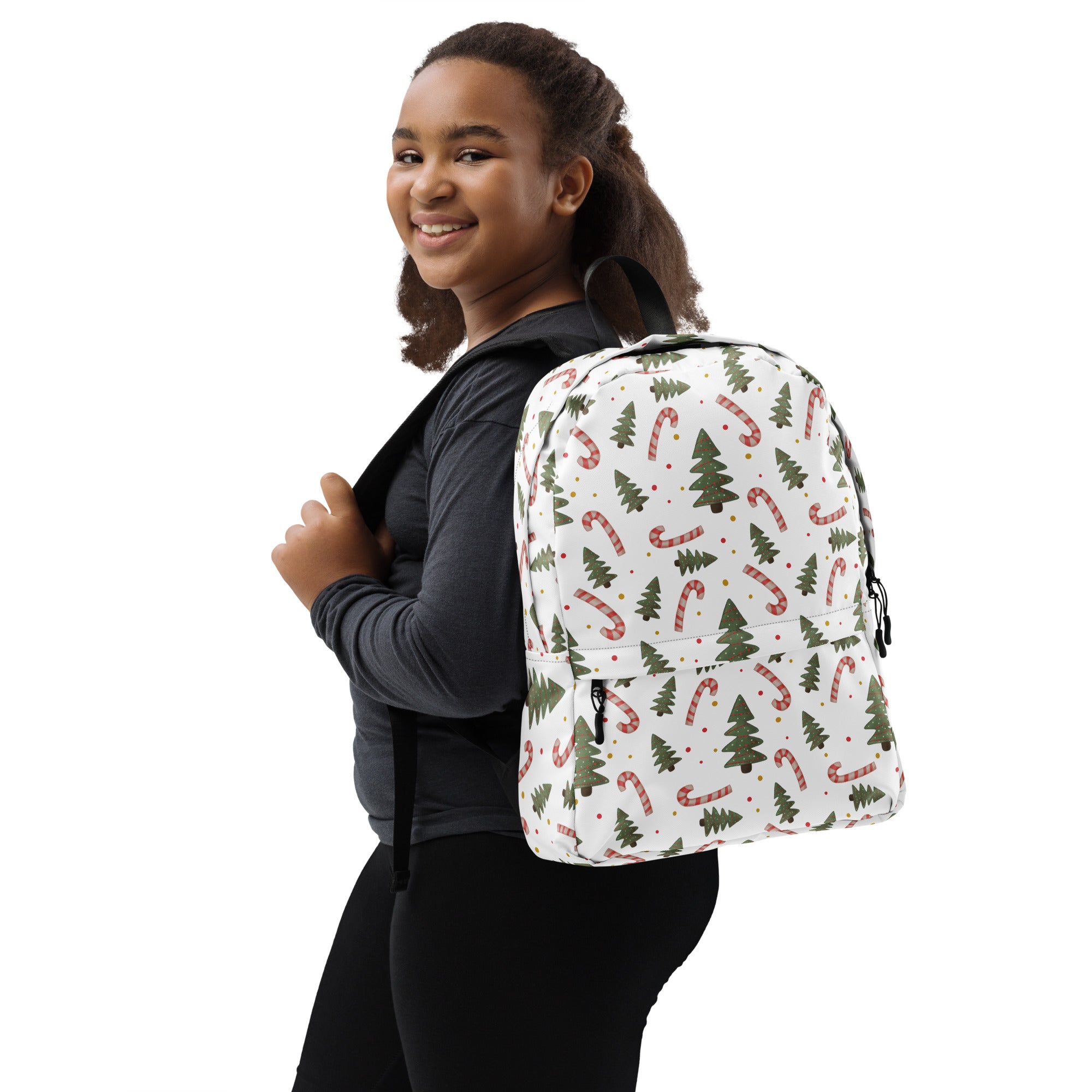 Kids Candy Cane Christmas Tree Backpack - Water-Resistant School Bag With Adjustable Padded Straps & Breathable Mesh Back