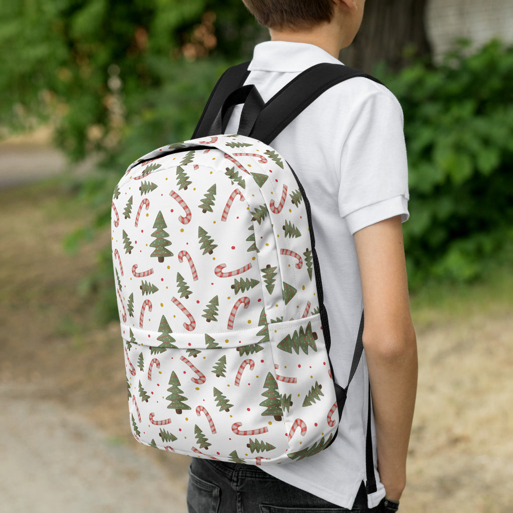 Kids Candy Cane Christmas Tree Backpack - Water-Resistant School Bag With Adjustable Padded Straps & Breathable Mesh Back
