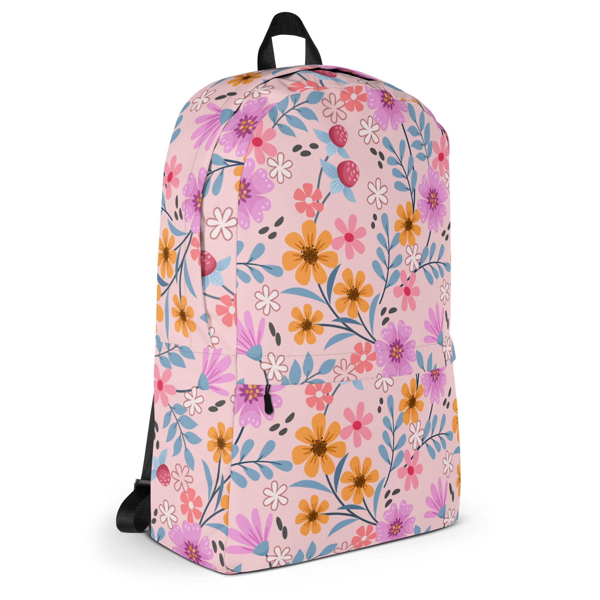 Girls Pink Floral Backpack - Water-Resistant School Bag With Adjustable Padded Straps & Breathable Mesh Back