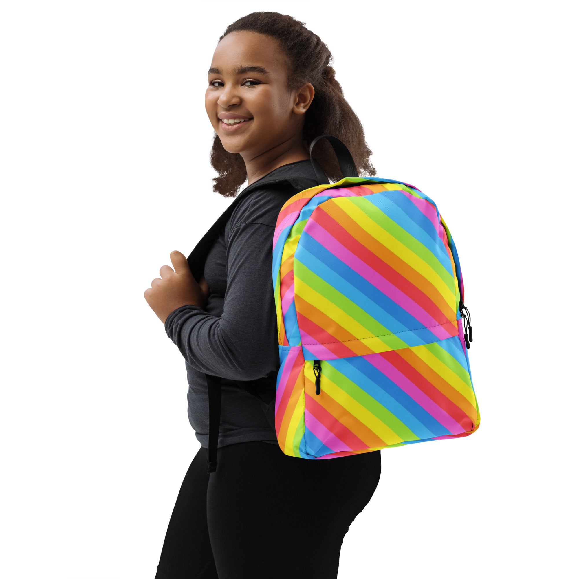 Girls Rainbow Stripe Backpack - Water-Resistant School Bag With Adjustable Padded Straps & Breathable Mesh Back