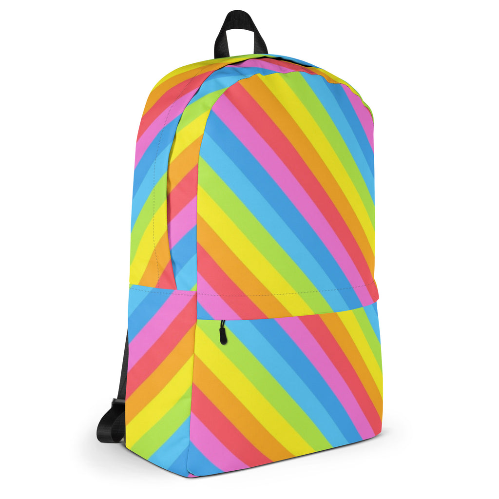 Girls Rainbow Stripe Backpack - Water-Resistant School Bag With Adjustable Padded Straps & Breathable Mesh Back