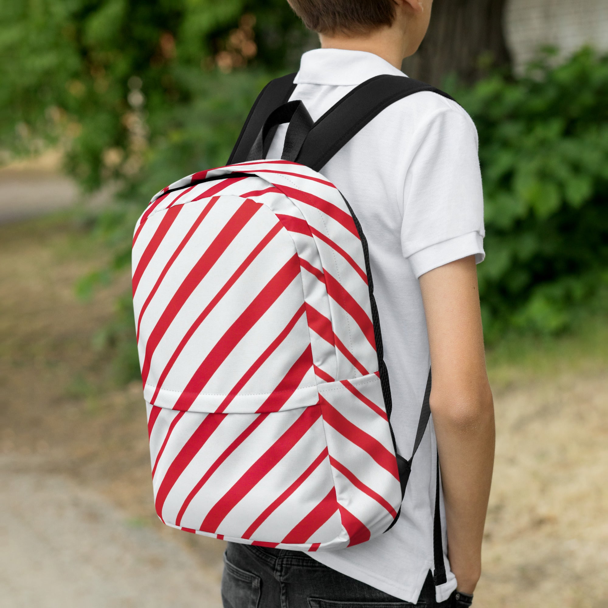 Kids Candy Cane Stripe Backpack - Water-Resistant School Bag With Adjustable Padded Straps & Breathable Mesh Back