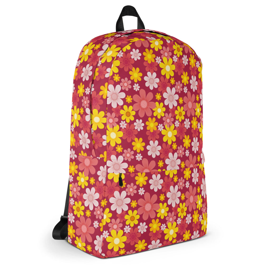 Girls Red Floral Backpack - Water-Resistant School Bag With Adjustable Padded Straps & Breathable Mesh Back