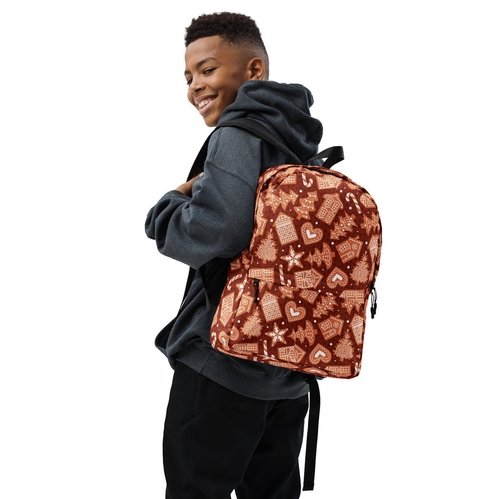 Kids Red Gingerbread Cookies Backpack - Water-Resistant School Bag With Adjustable Padded Straps & Breathable Mesh Back