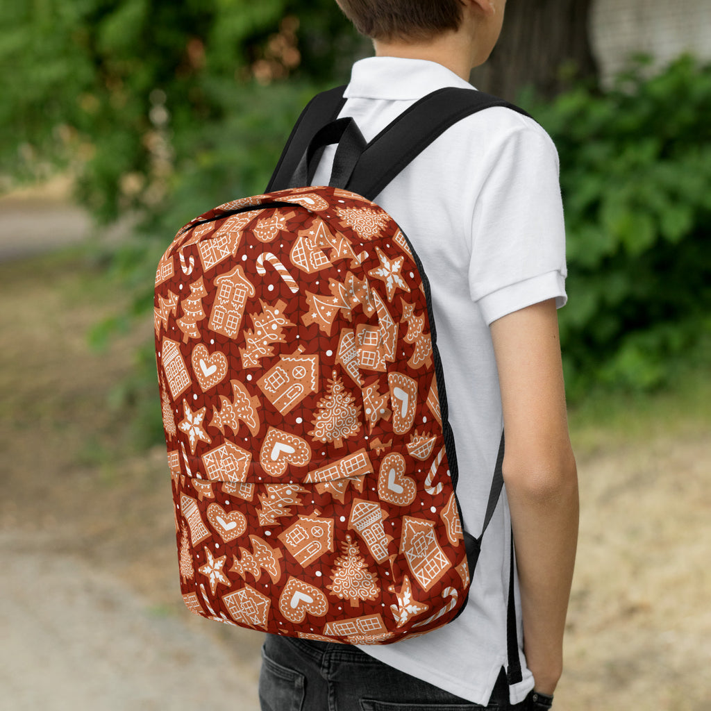 Kids Red Gingerbread Cookies Backpack - Water-Resistant School Bag With Adjustable Padded Straps & Breathable Mesh Back
