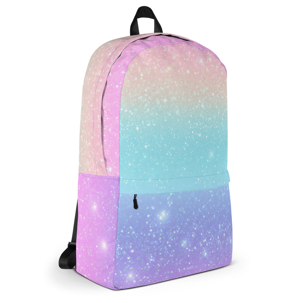 Girls Faux Sparkle Effect Rainbow Backpack - Water-Resistant School Bag With Adjustable Padded Straps & Breathable Mesh Back