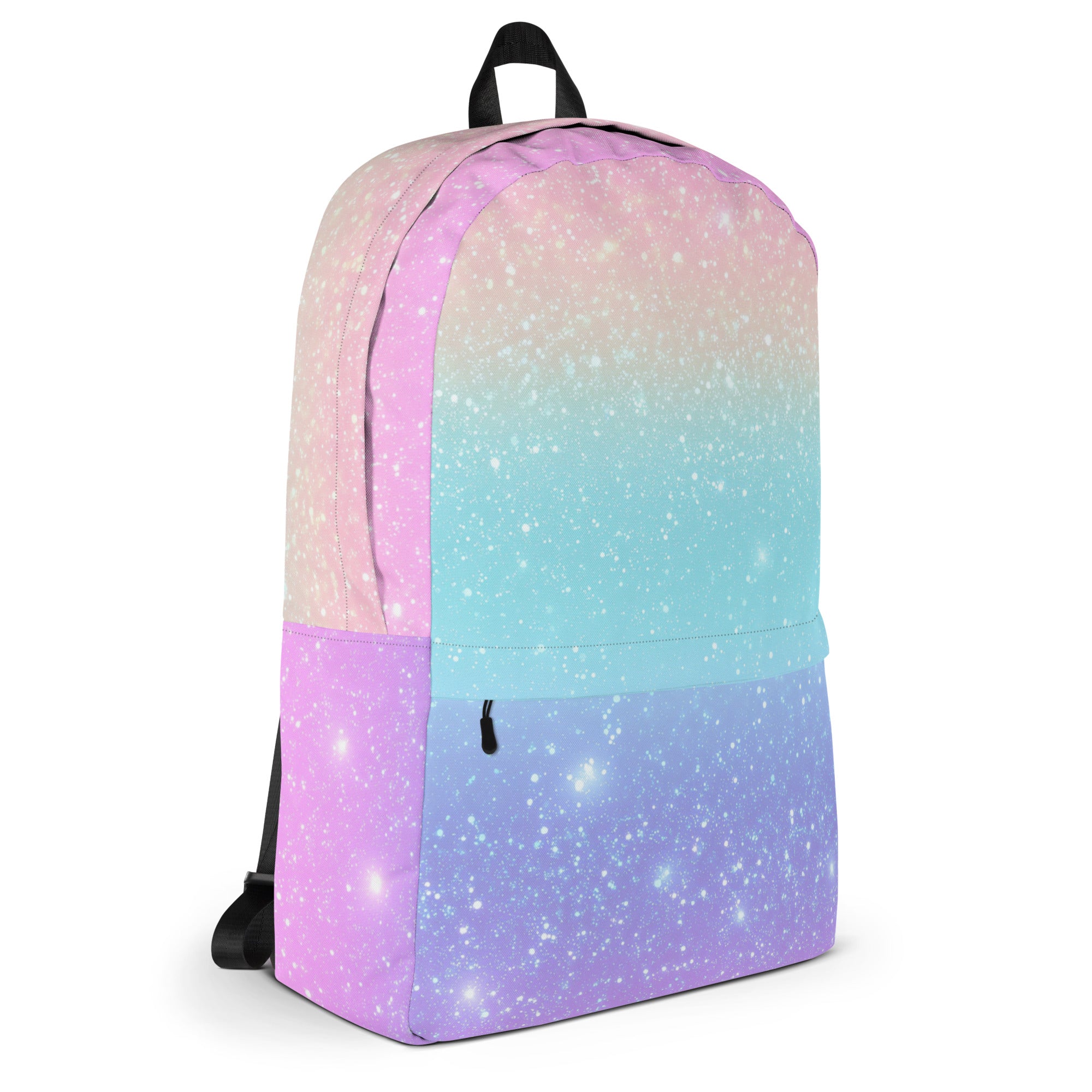 Girls Faux Sparkle Effect Rainbow Backpack - Water-Resistant School Bag With Adjustable Padded Straps & Breathable Mesh Back