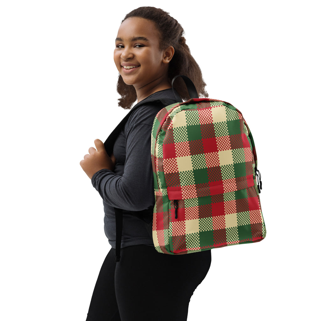 Kids Christmas Plaid Backpack - Water-Resistant School Bag With Adjustable Padded Straps & Breathable Mesh Back