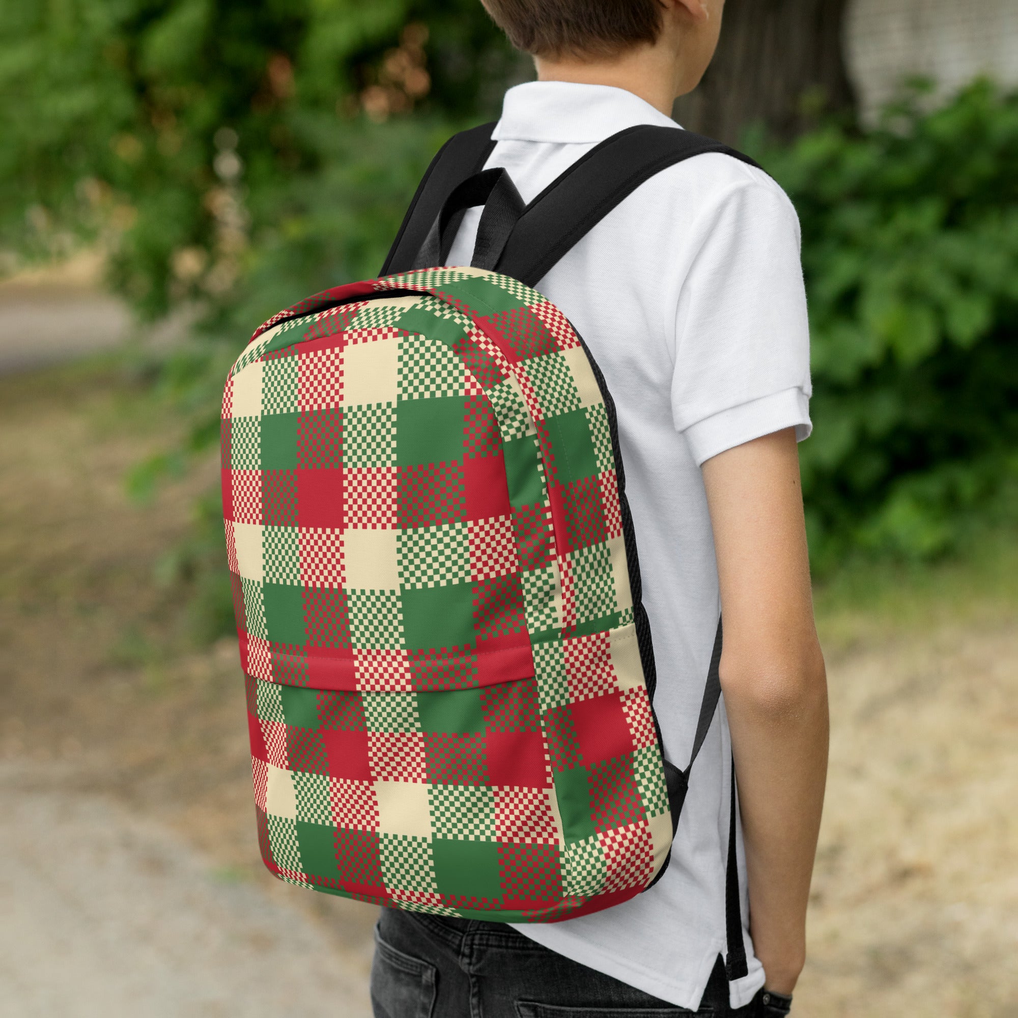 Kids Christmas Plaid Backpack - Water-Resistant School Bag With Adjustable Padded Straps & Breathable Mesh Back