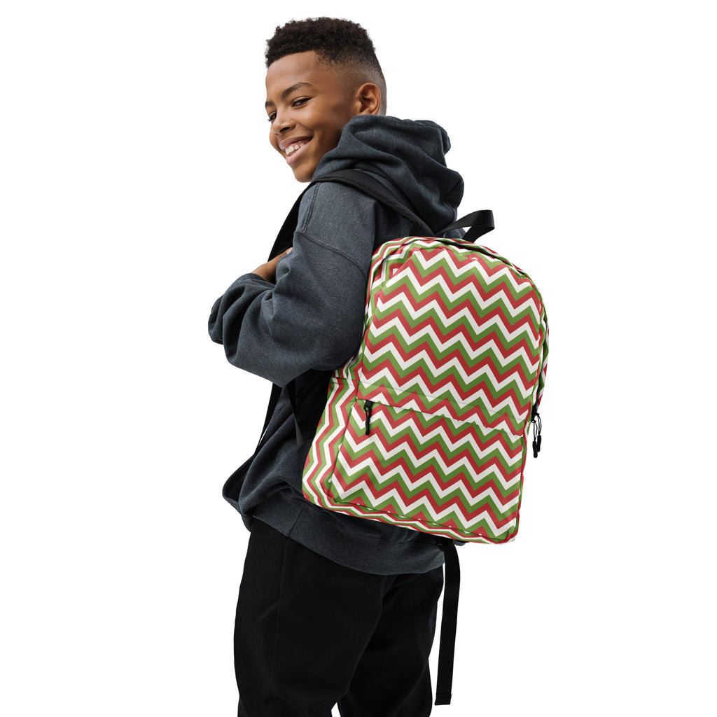 Kids Christmas Chevron Backpack - Water-Resistant School Bag With Adjustable Padded Straps & Breathable Mesh Back