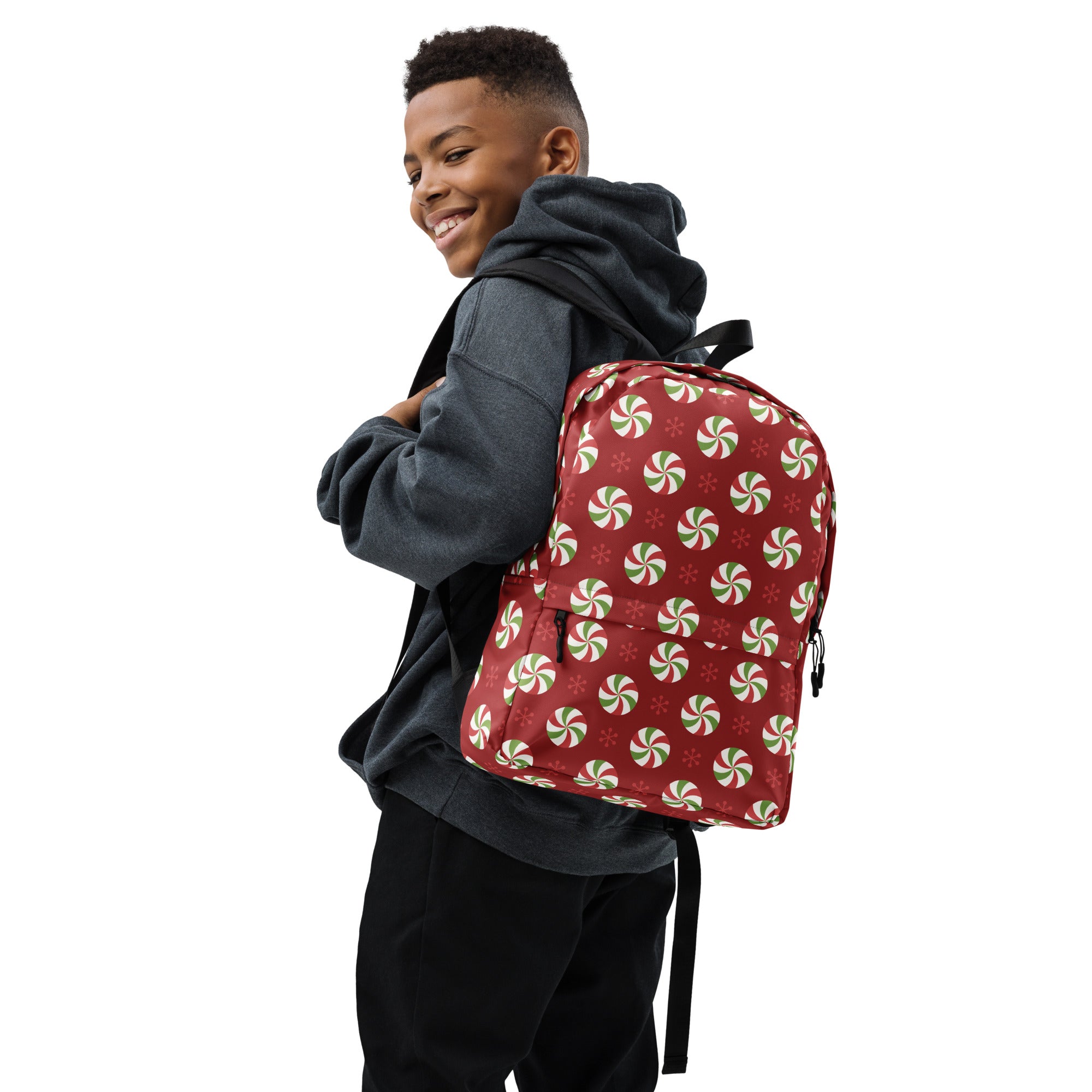 Kids Peppermint Christmas Backpack - Water-Resistant School Bag With Adjustable Padded Straps & Breathable Mesh Back