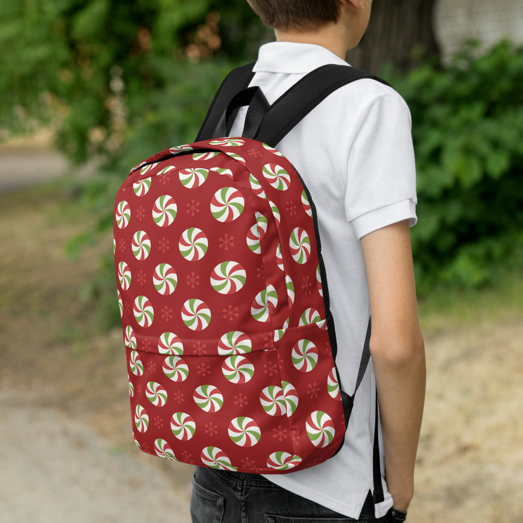 Kids Peppermint Christmas Backpack - Water-Resistant School Bag With Adjustable Padded Straps & Breathable Mesh Back