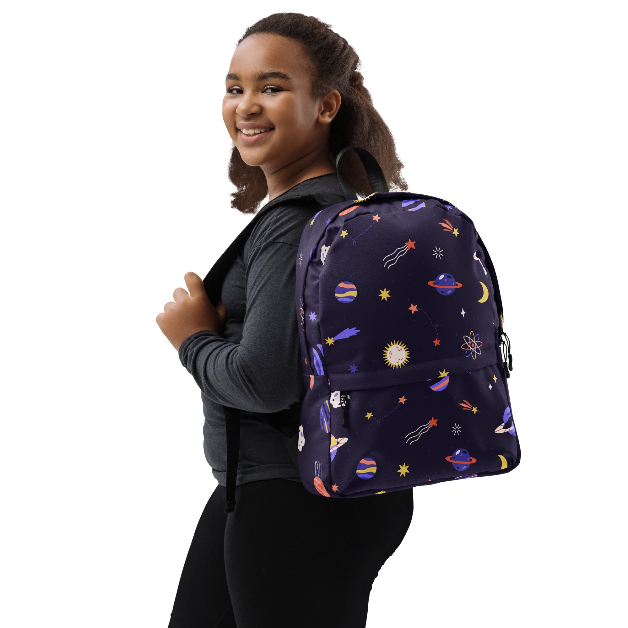 Girls Purple Galaxy Space Backpack - Water-Resistant School Bag With Adjustable Padded Straps & Breathable Mesh Back