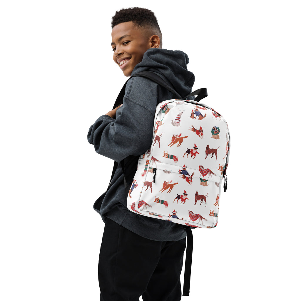 Kids Christmas Dogs Backpack - Water-Resistant School Bag With Adjustable Padded Straps & Breathable Mesh Back