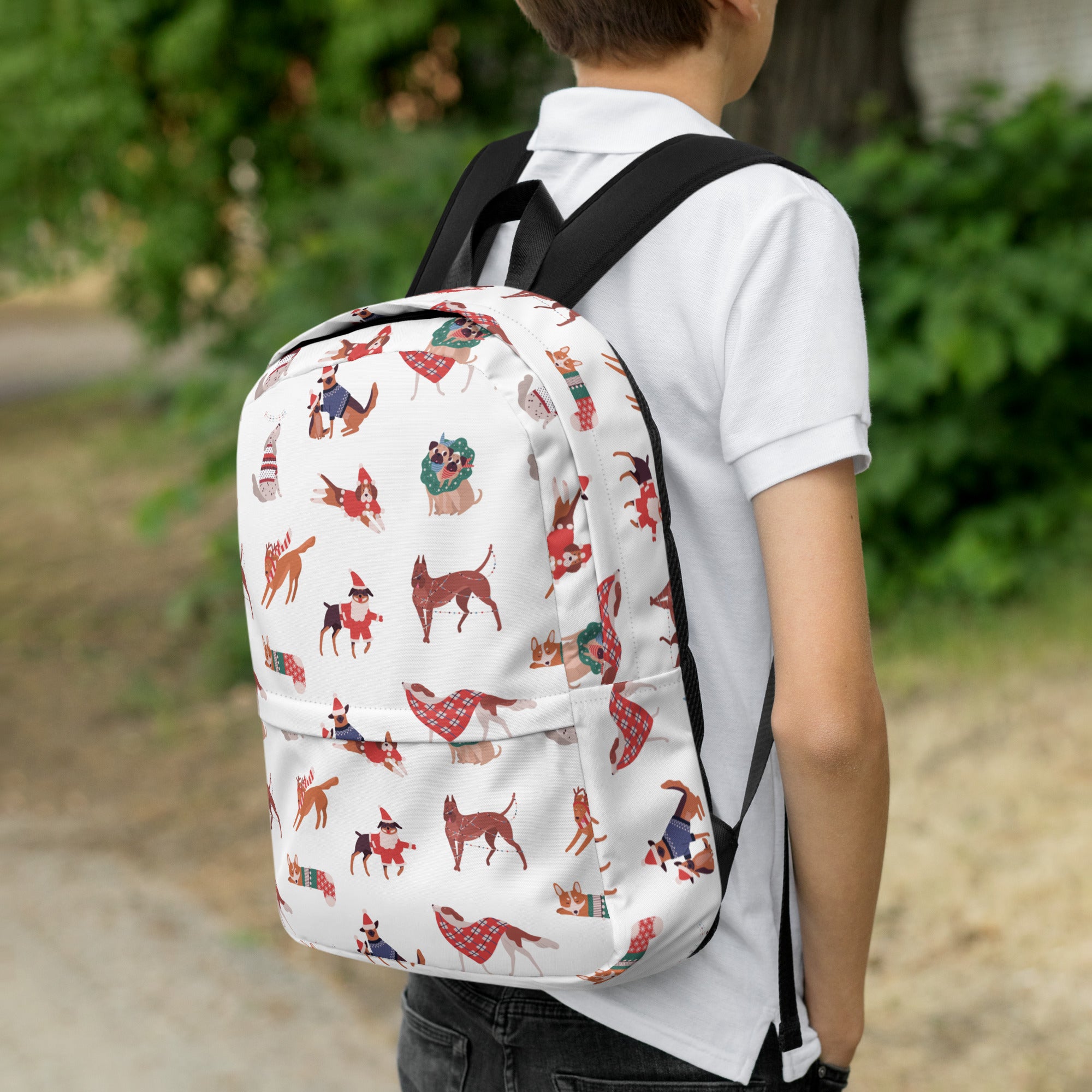 Kids Christmas Dogs Backpack - Water-Resistant School Bag With Adjustable Padded Straps & Breathable Mesh Back
