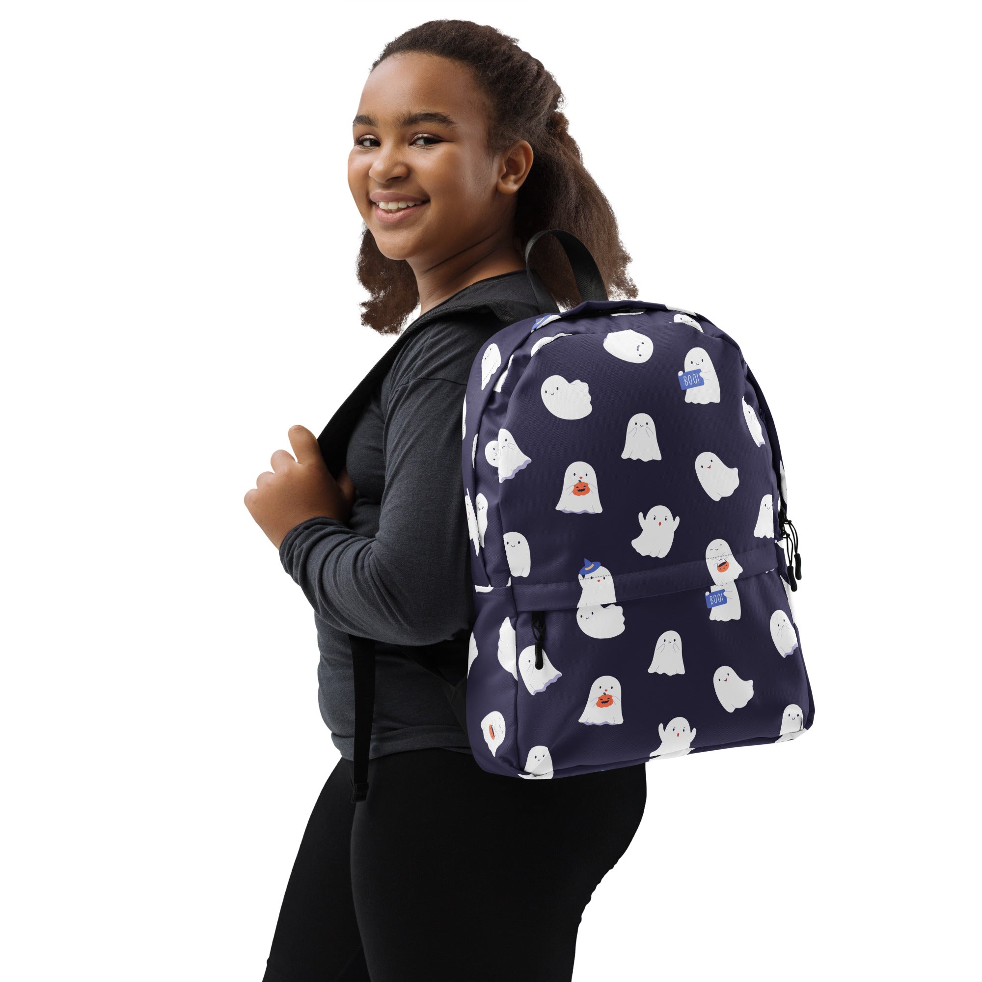 Girls Purple Ghost Halloween Backpack - Water-Resistant School Bag With Adjustable Padded Straps & Breathable Mesh Back