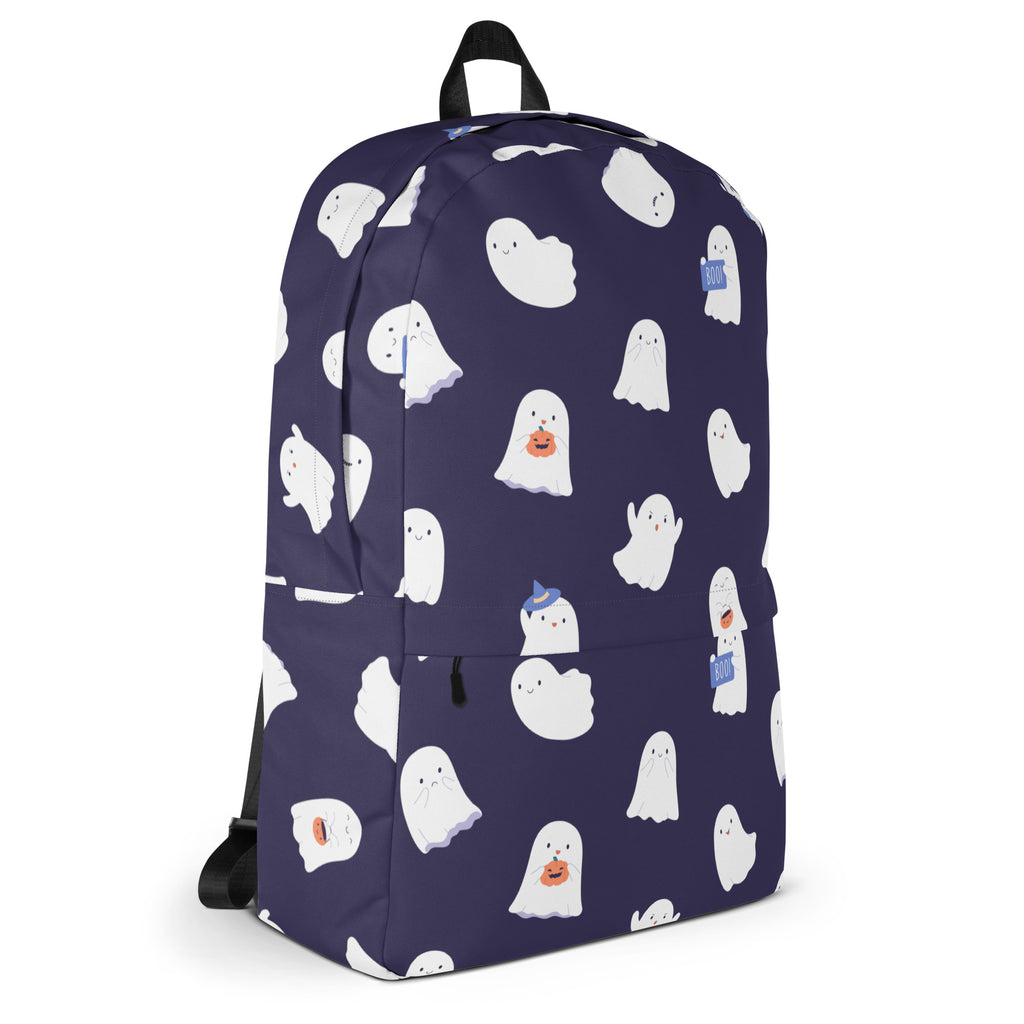Girls Purple Ghost Halloween Backpack - Water-Resistant School Bag With Adjustable Padded Straps & Breathable Mesh Back