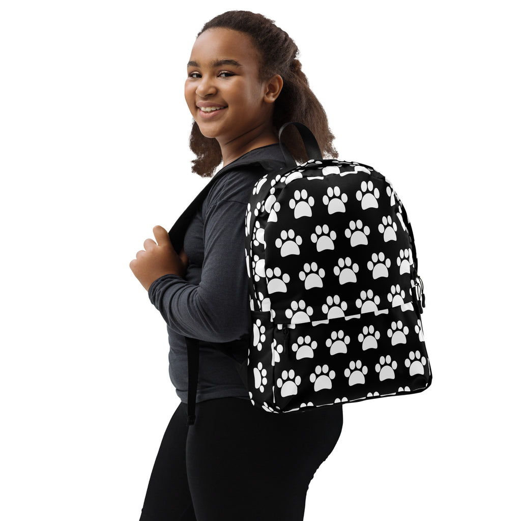 Kids Black Paw Print Backpack - Water-Resistant School Bag With Adjustable Padded Straps & Breathable Mesh Back