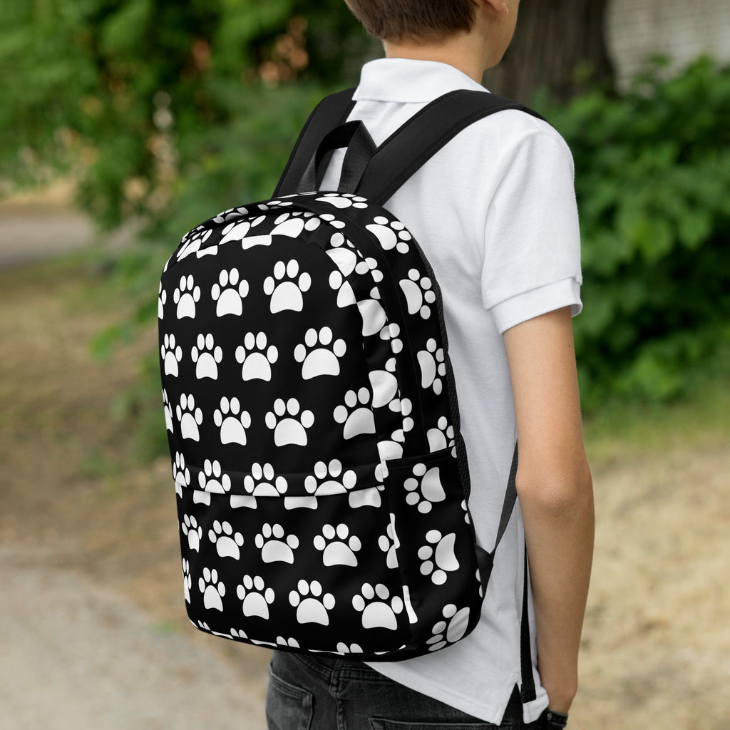Kids Black Paw Print Backpack - Water-Resistant School Bag With Adjustable Padded Straps & Breathable Mesh Back