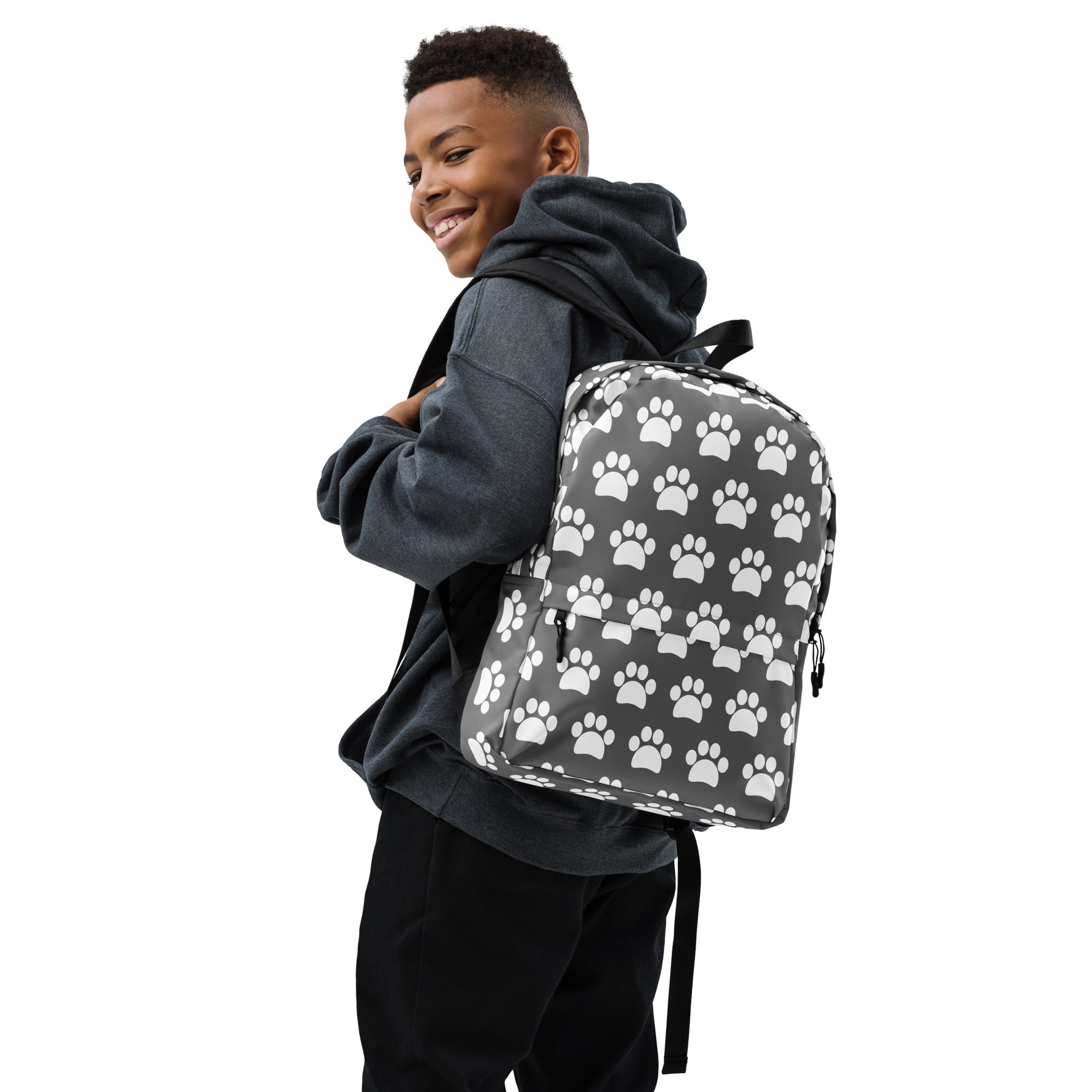 Kids Gray Paw Print Backpack - Water-Resistant School Bag With Adjustable Padded Straps & Breathable Mesh Back