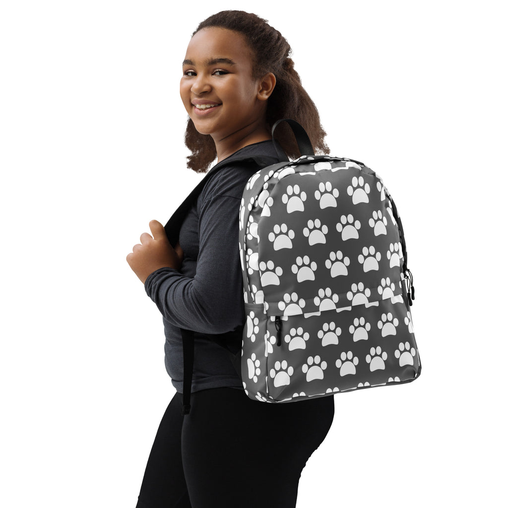 Kids Gray Paw Print Backpack - Water-Resistant School Bag With Adjustable Padded Straps & Breathable Mesh Back