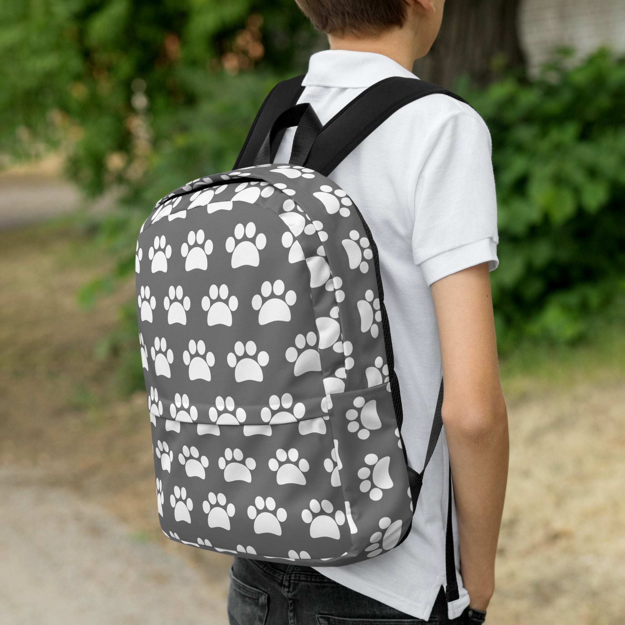 Kids Gray Paw Print Backpack - Water-Resistant School Bag With Adjustable Padded Straps & Breathable Mesh Back
