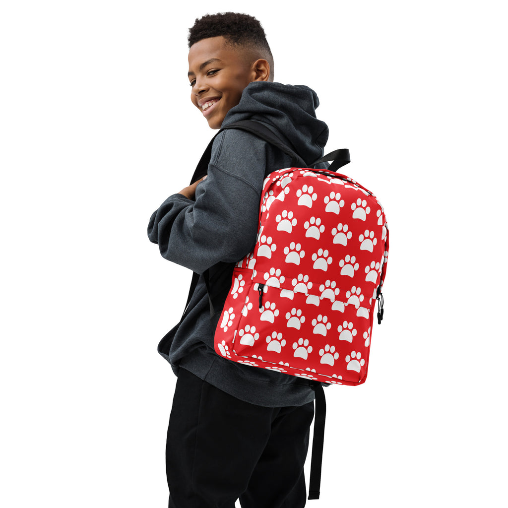 Kids Red Paw Print Backpack - Water-Resistant School Bag With Adjustable Padded Straps & Breathable Mesh Back