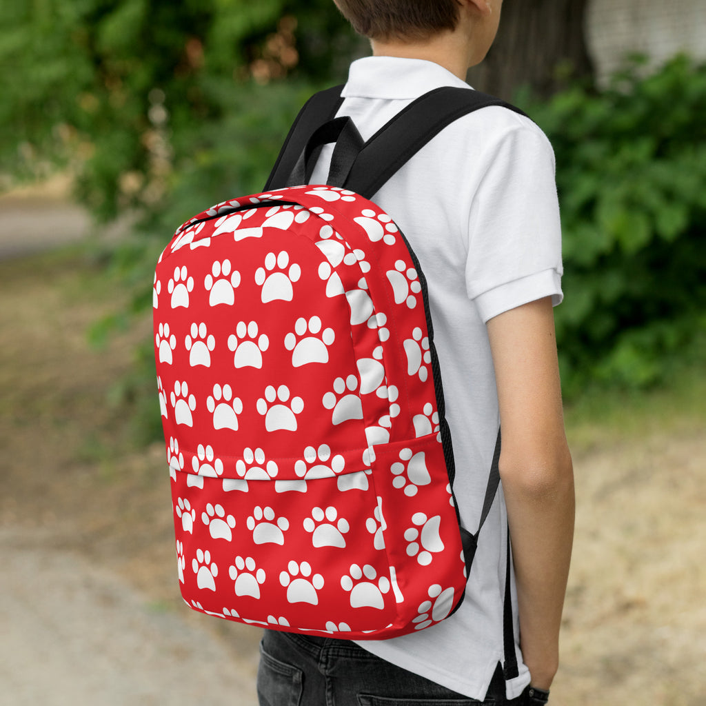 Kids Red Paw Print Backpack - Water-Resistant School Bag With Adjustable Padded Straps & Breathable Mesh Back