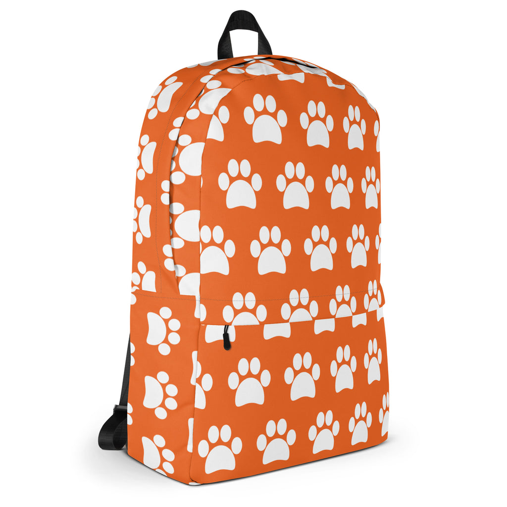 Kids Orange Paw Print Backpack - Water-Resistant School Bag With Adjustable Padded Straps & Breathable Mesh Back