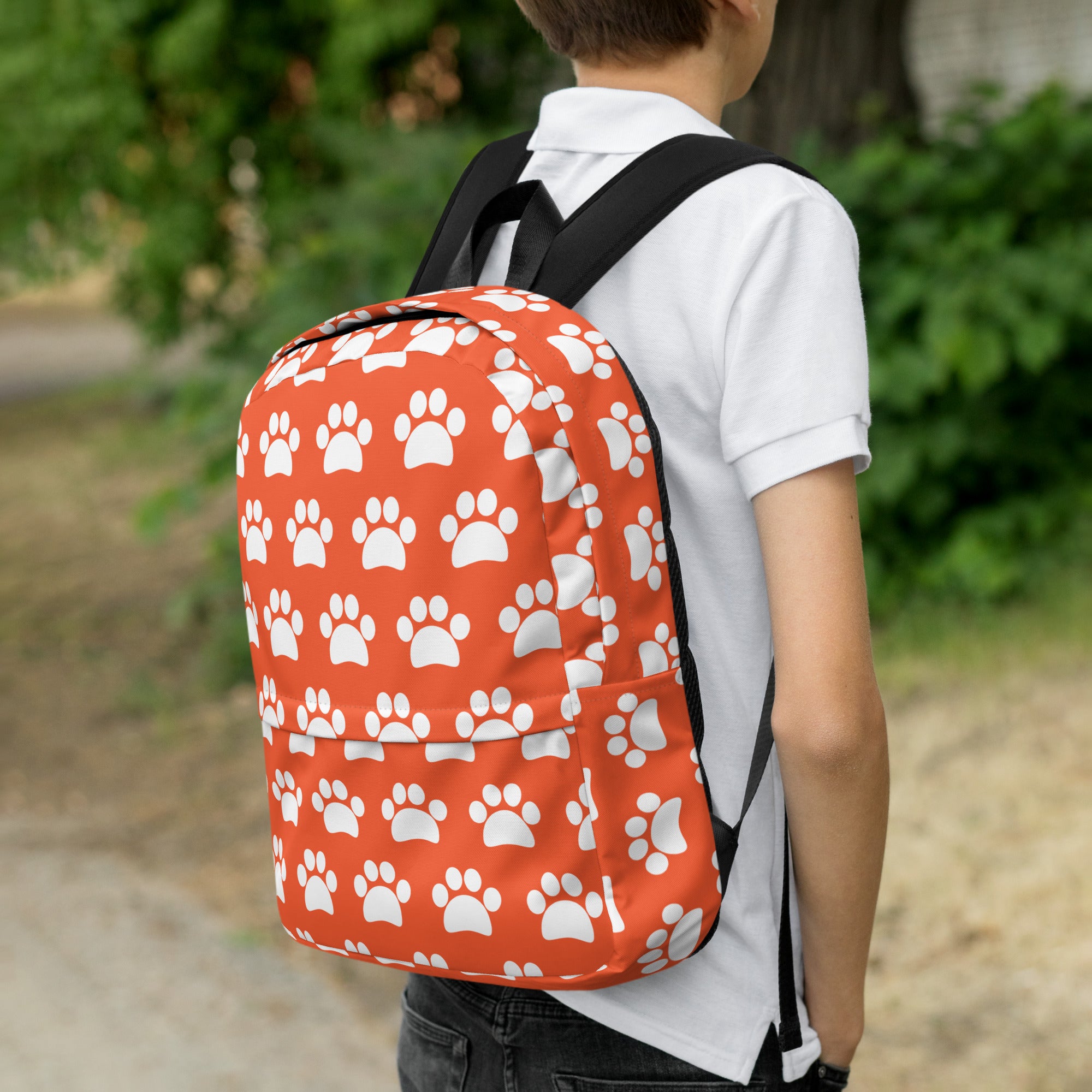 Kids Bright Orange Paw Print Backpack - Water-Resistant School Bag With Adjustable Padded Straps & Breathable Mesh Back