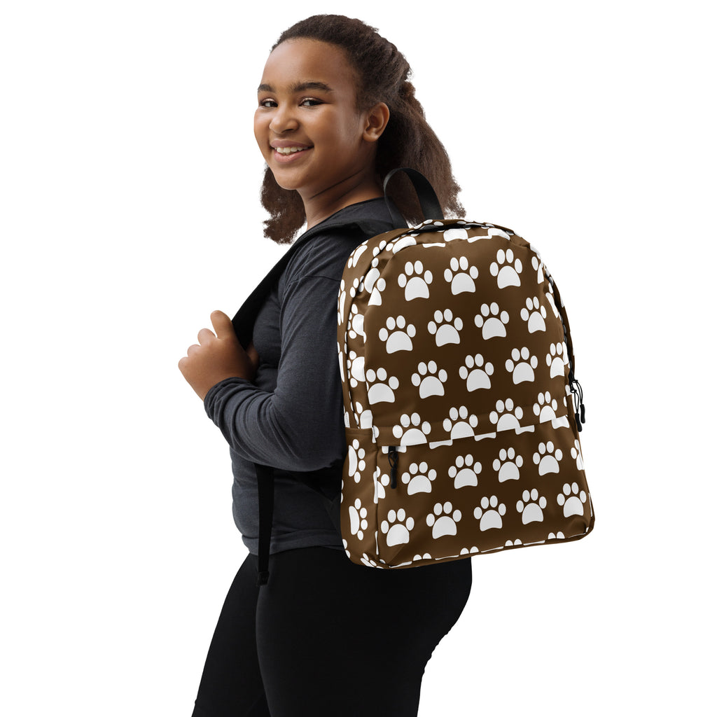 Kids Brown Paw Print Backpack - Water-Resistant School Bag With Adjustable Padded Straps & Breathable Mesh Back