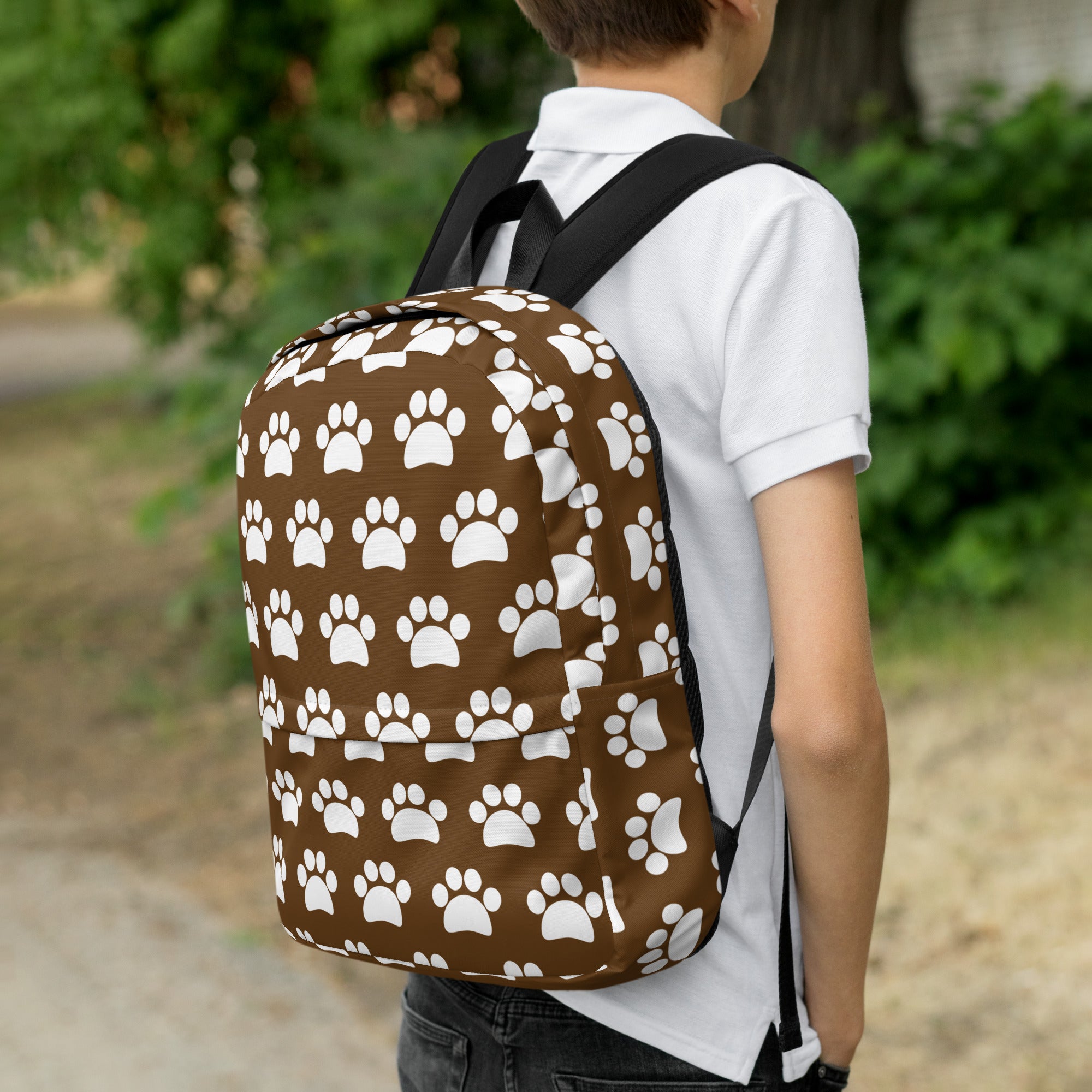 Kids Brown Paw Print Backpack - Water-Resistant School Bag With Adjustable Padded Straps & Breathable Mesh Back
