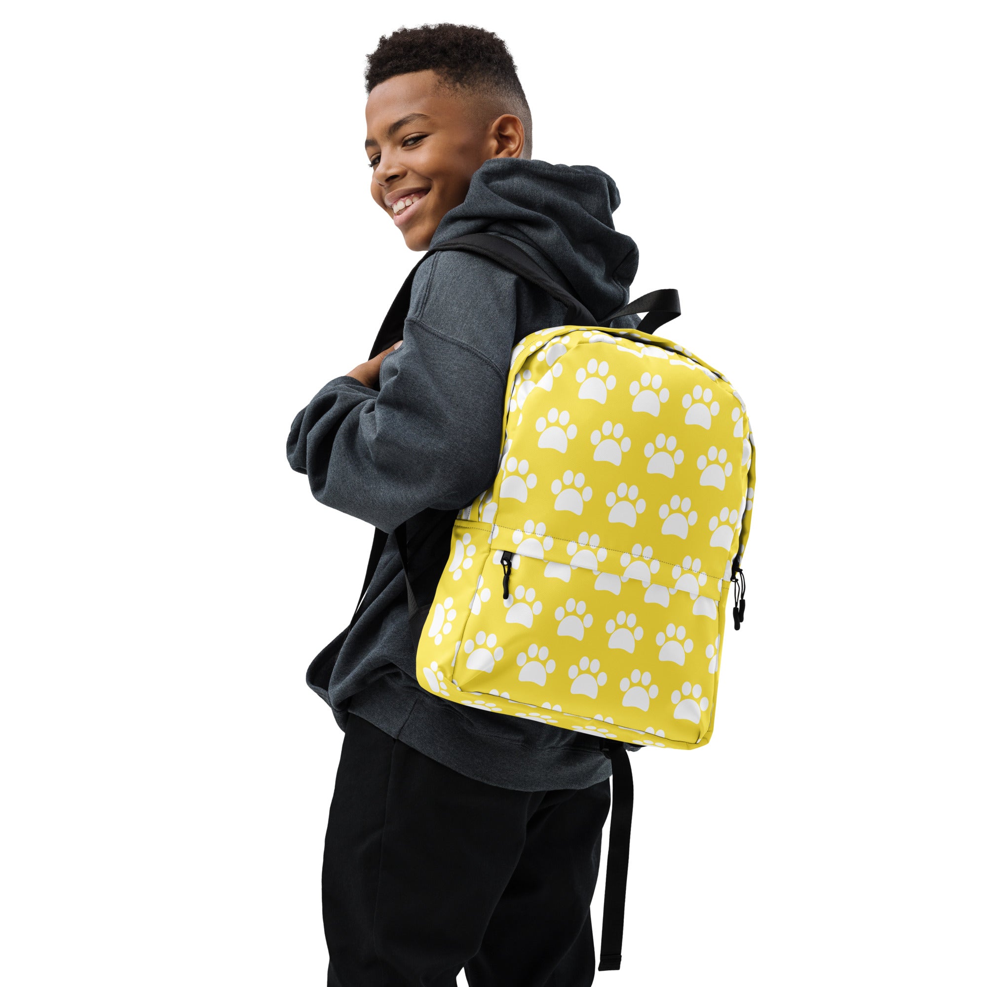 Kids Yellow Paw Print Backpack - Water-Resistant School Bag With Adjustable Padded Straps & Breathable Mesh Back