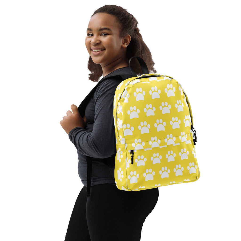 Kids Yellow Paw Print Backpack - Water-Resistant School Bag With Adjustable Padded Straps & Breathable Mesh Back
