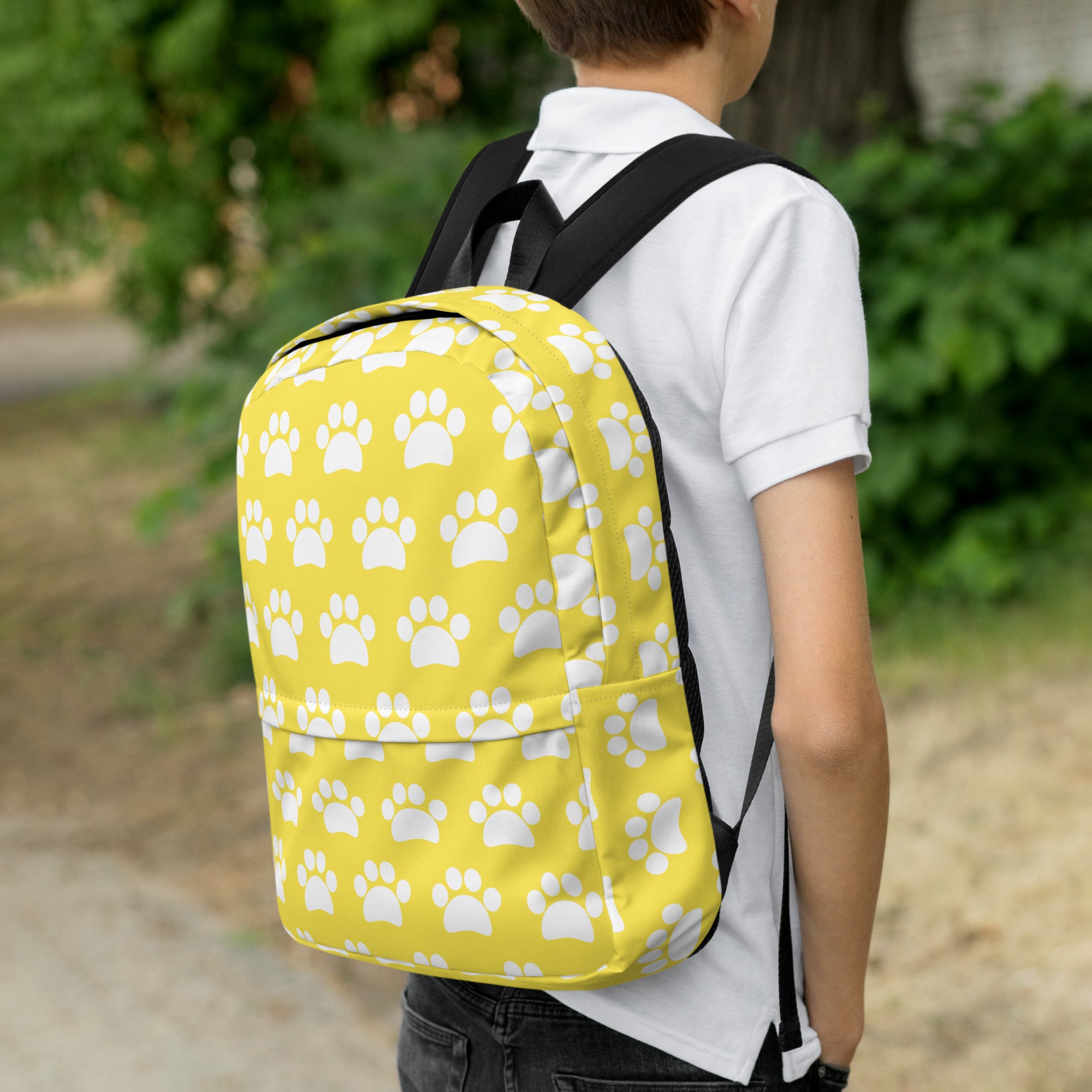Kids Yellow Paw Print Backpack - Water-Resistant School Bag With Adjustable Padded Straps & Breathable Mesh Back