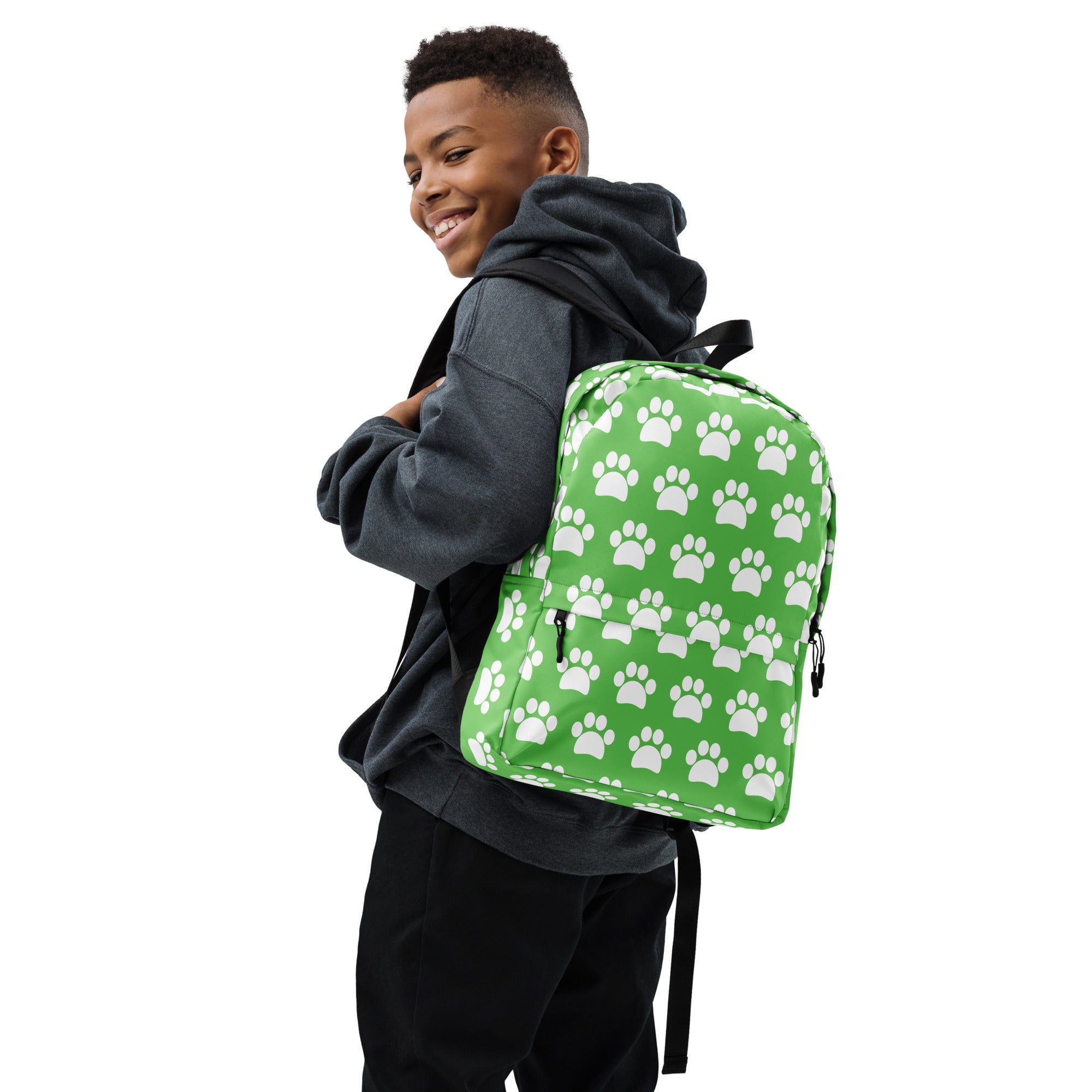 Kids Green Paw Print Backpack - Water-Resistant School Bag With Adjustable Padded Straps & Breathable Mesh Back
