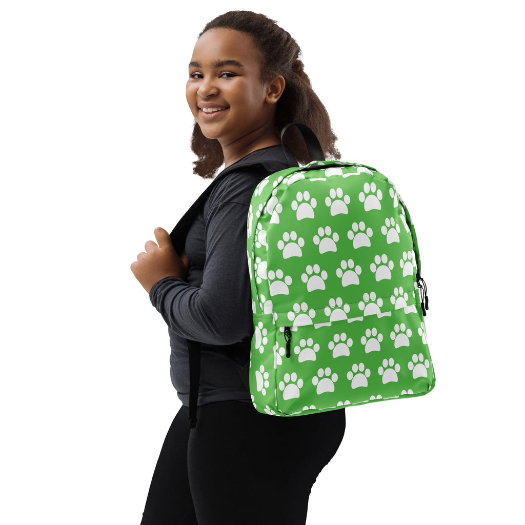 Kids Green Paw Print Backpack - Water-Resistant School Bag With Adjustable Padded Straps & Breathable Mesh Back