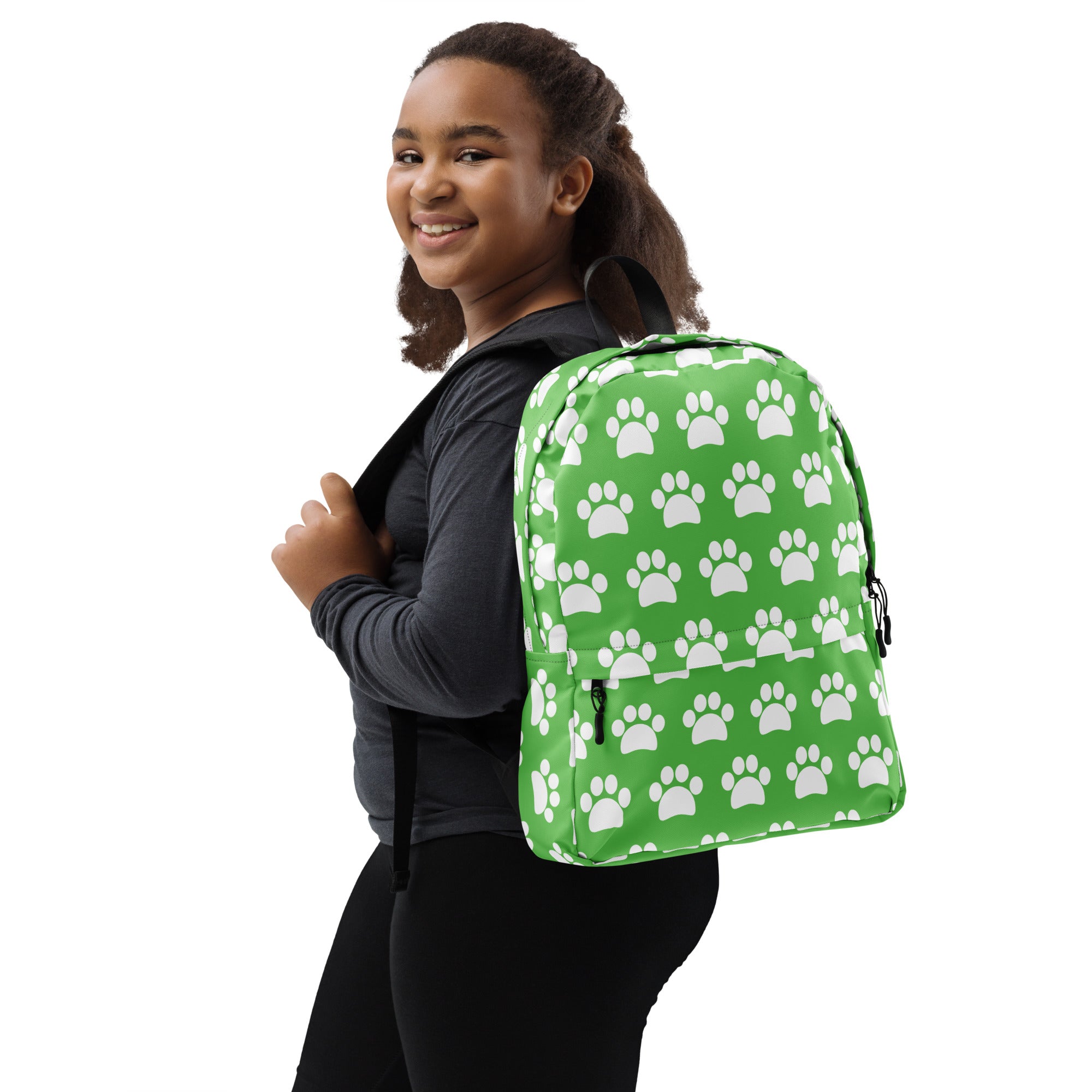 Kids Green Paw Print Backpack - Water-Resistant School Bag With Adjustable Padded Straps & Breathable Mesh Back