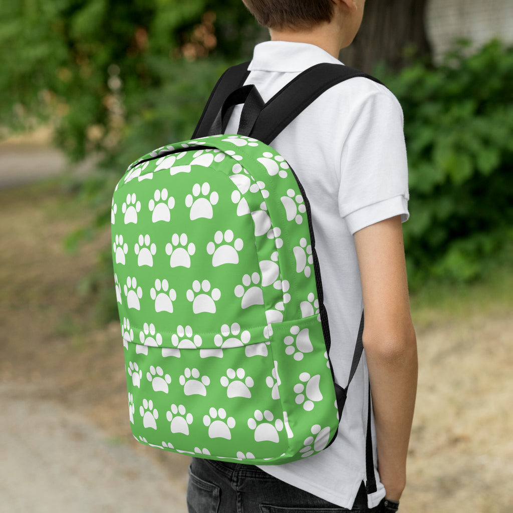 Kids Green Paw Print Backpack - Water-Resistant School Bag With Adjustable Padded Straps & Breathable Mesh Back