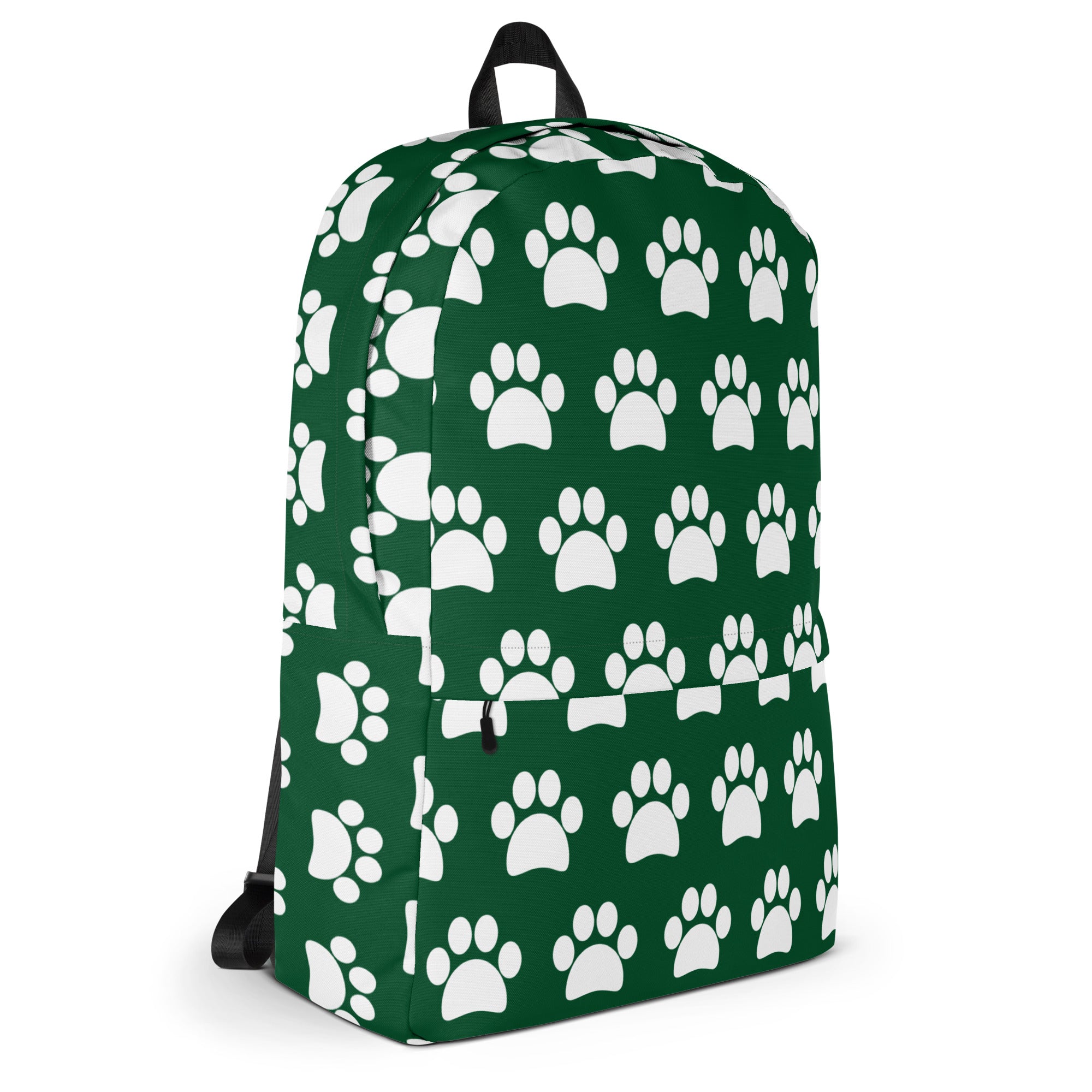 Kids Forest Green Paw Print Backpack - Water-Resistant School Bag With Adjustable Padded Straps & Breathable Mesh Back