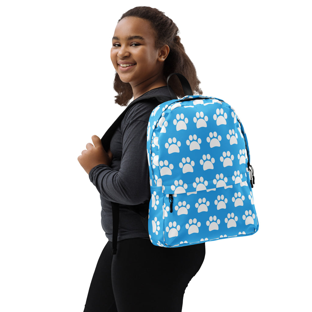 Kids Light Blue Paw Print Backpack - Water-Resistant School Bag With Adjustable Padded Straps & Breathable Mesh Back