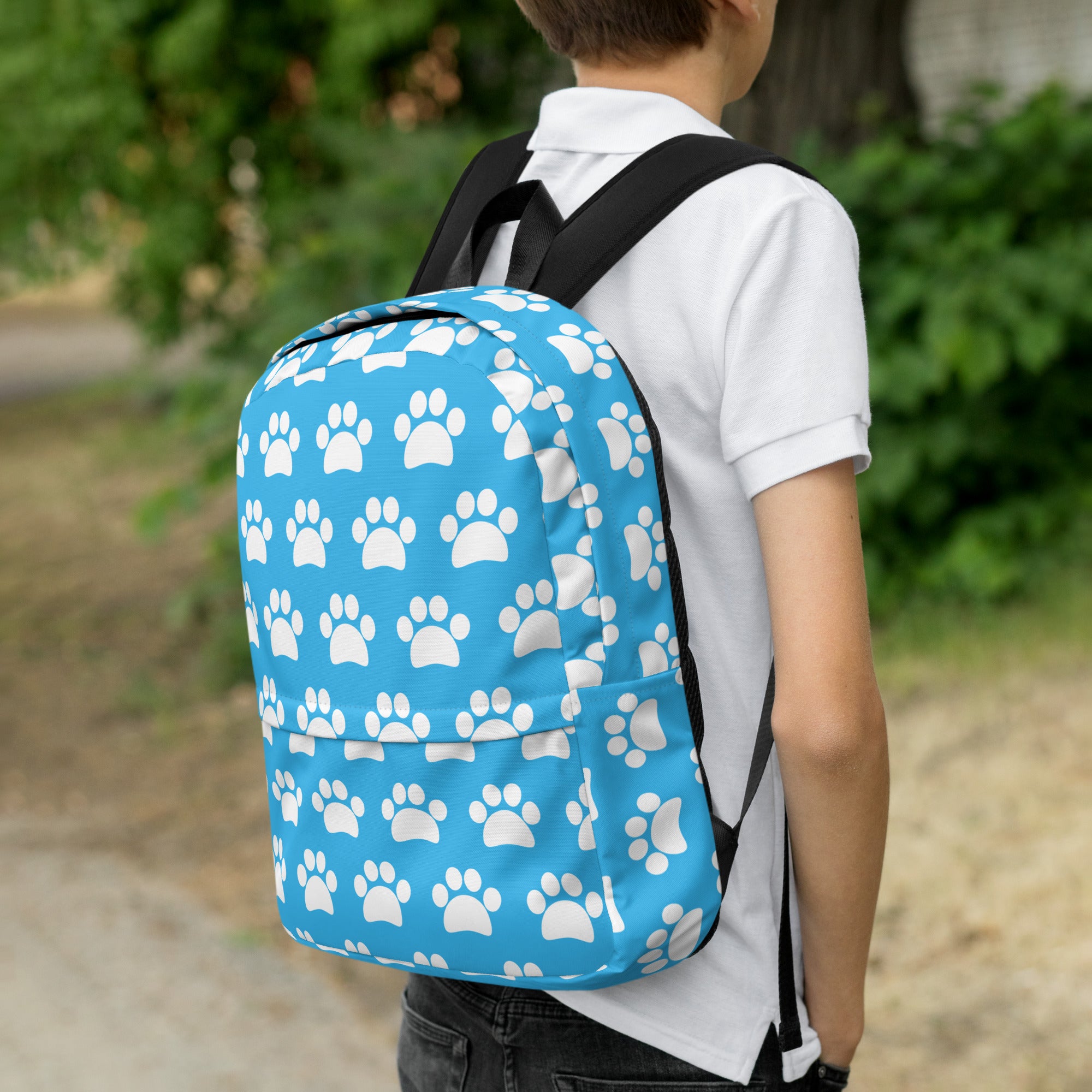 Kids Light Blue Paw Print Backpack - Water-Resistant School Bag With Adjustable Padded Straps & Breathable Mesh Back