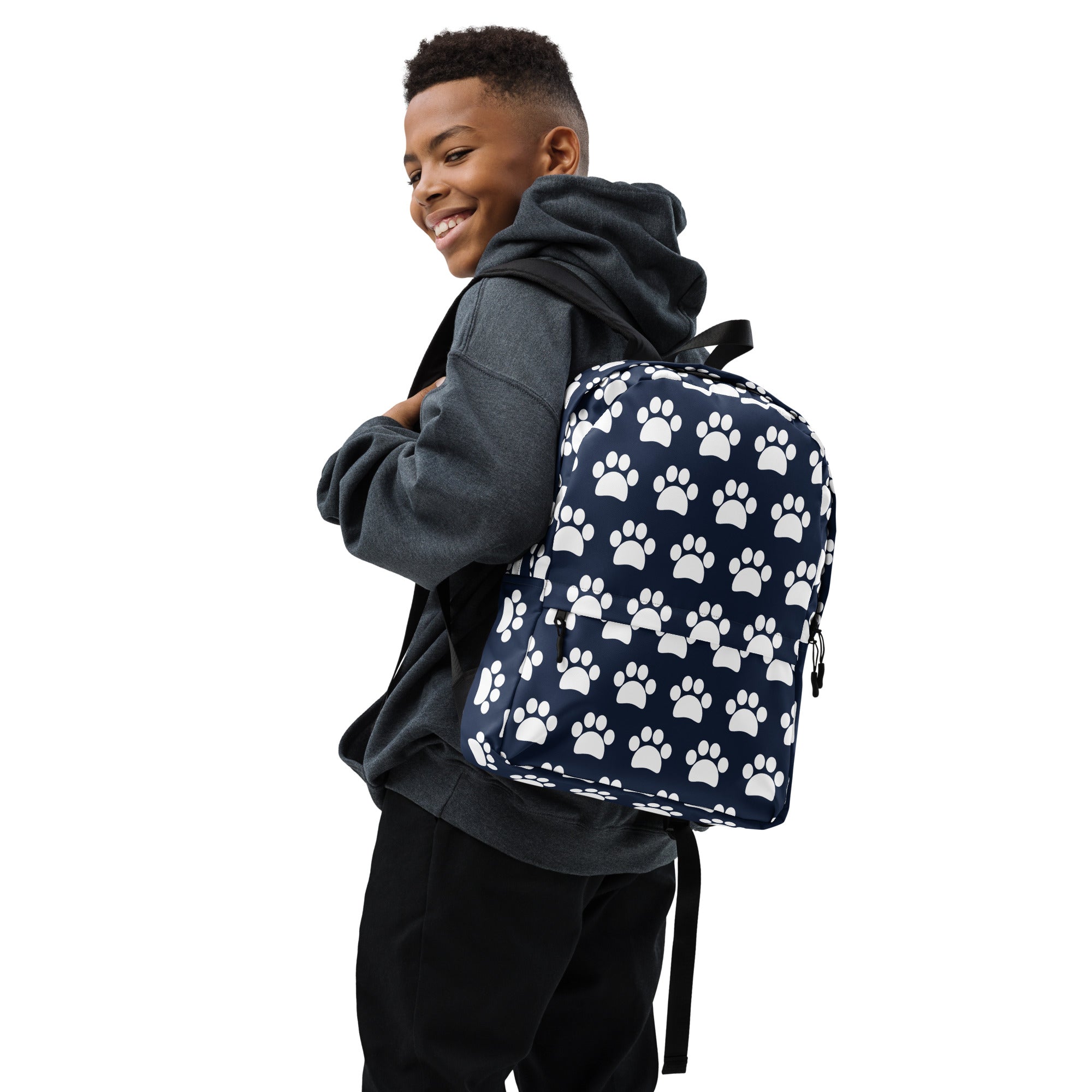 Kids Navy Paw Print Backpack - Water-Resistant School Bag With Adjustable Padded Straps & Breathable Mesh Back