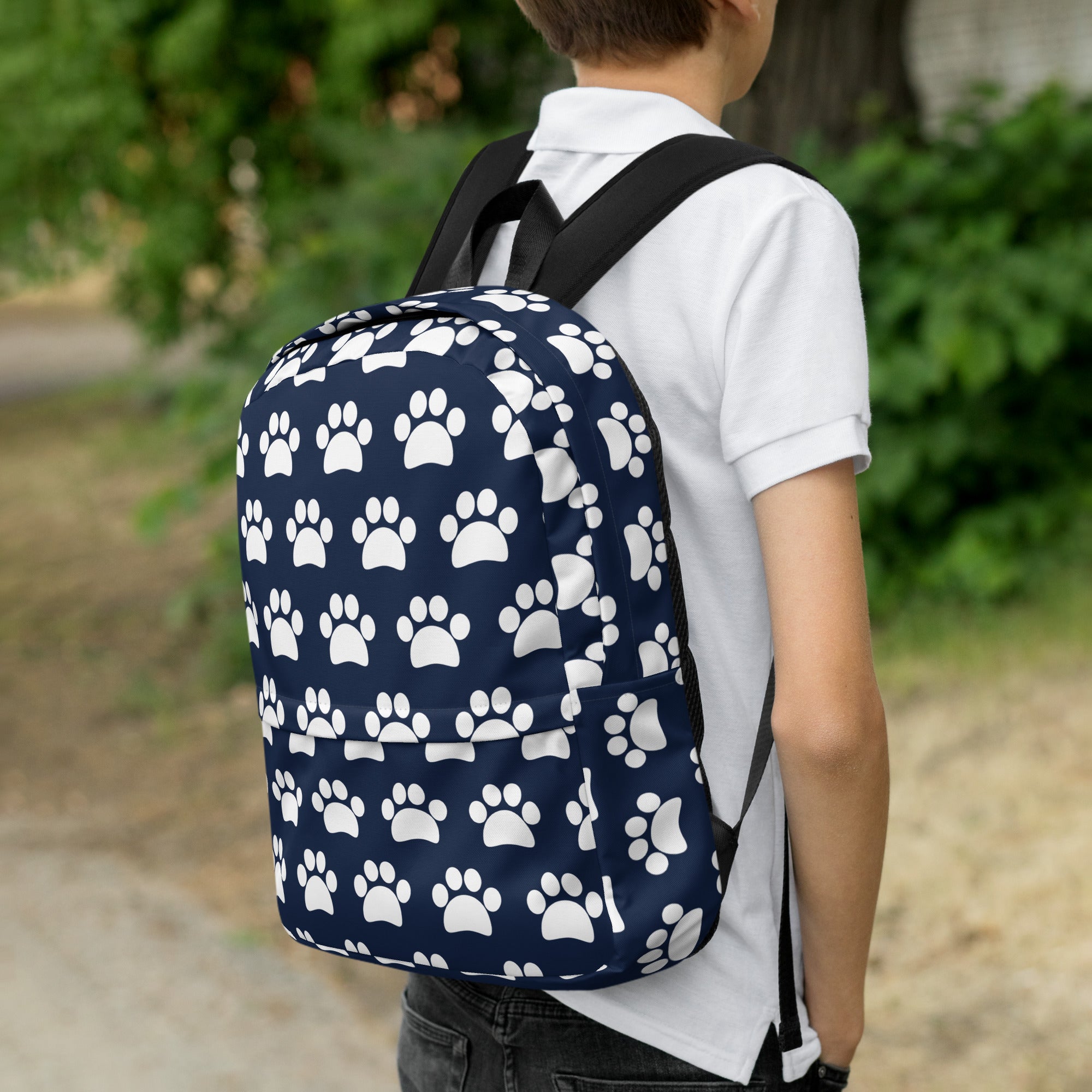 Kids Navy Paw Print Backpack - Water-Resistant School Bag With Adjustable Padded Straps & Breathable Mesh Back