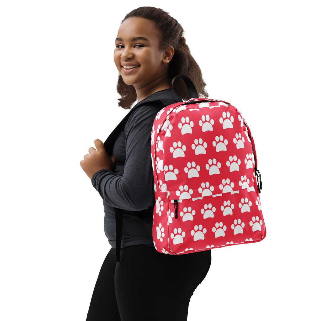 Girls Bright Pink Paw Print Backpack - Water-Resistant School Bag With Adjustable Padded Straps & Breathable Mesh Back