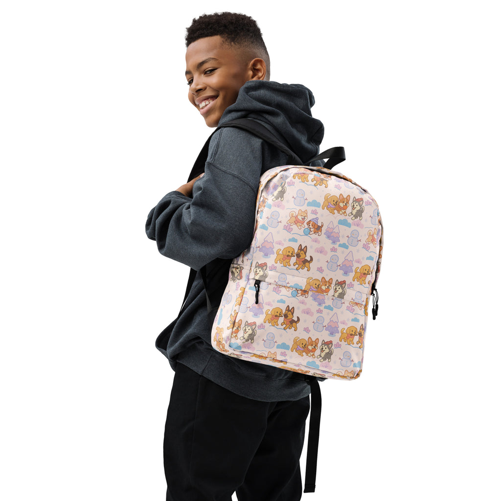 Kids Winter Puppies Backpack - Water-Resistant School Bag With Adjustable Padded Straps & Breathable Mesh Back